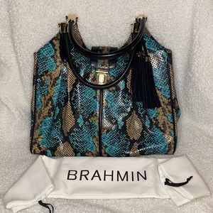 Large Brahmin Bag in Turquoise and Taupe - Like New Condition